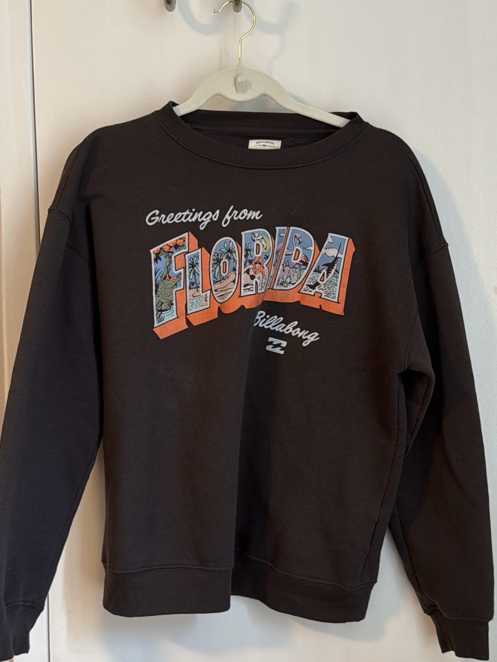 Billabong Black Crewneck with Orange and Light Blue 'Florida' Graphic